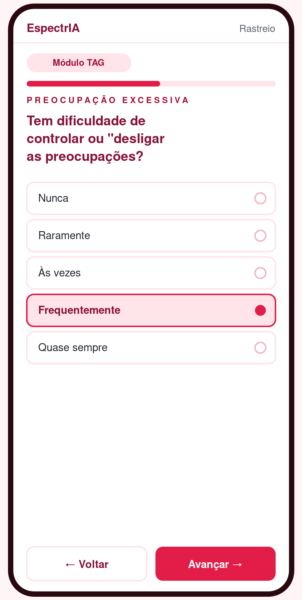 Paciente respondendo o rastreio de TAG no celular