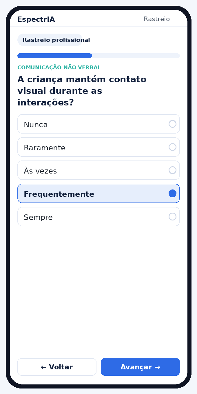 Paciente respondendo o rastreio de TEA no celular