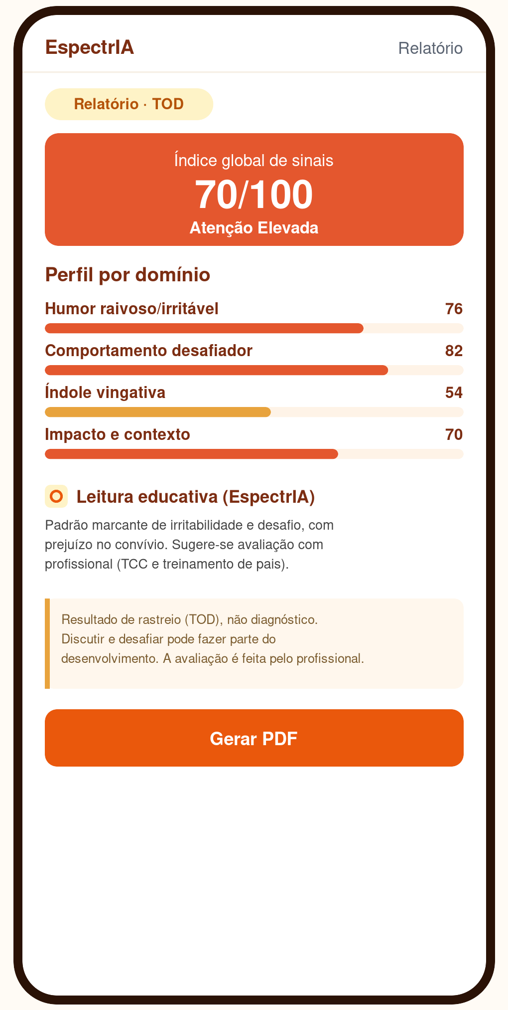 Exemplo de resultado do rastreio de TOD